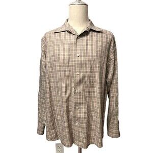 Daniel Cremieux Men's L Plaid Button Down Shirt 100% SUPIMA Cotton Brown Grey